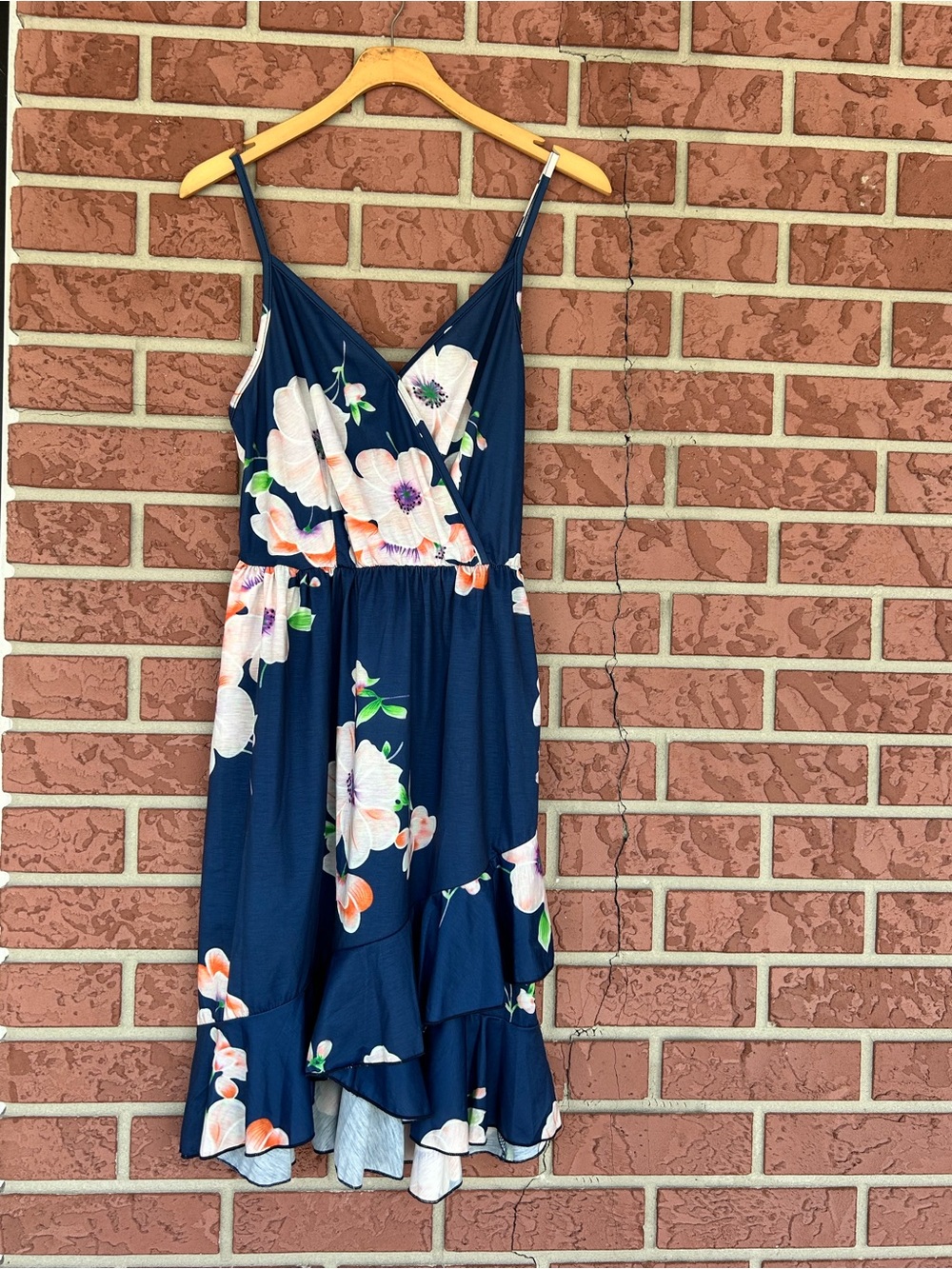 Navy Floral V-Neck Tiered Midi Dress